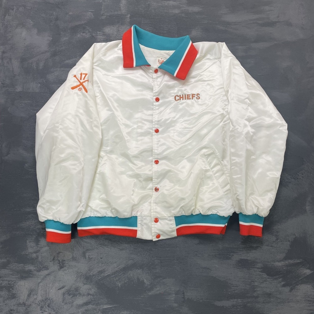 Vintage chiefs jacket mens XL white 1980s DARBY button‎ up